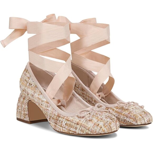 Circus by Sam Edelman Womens Vanilla Bean Fabric Block Heel Della Lace-up Pump - Picture 1 of 6